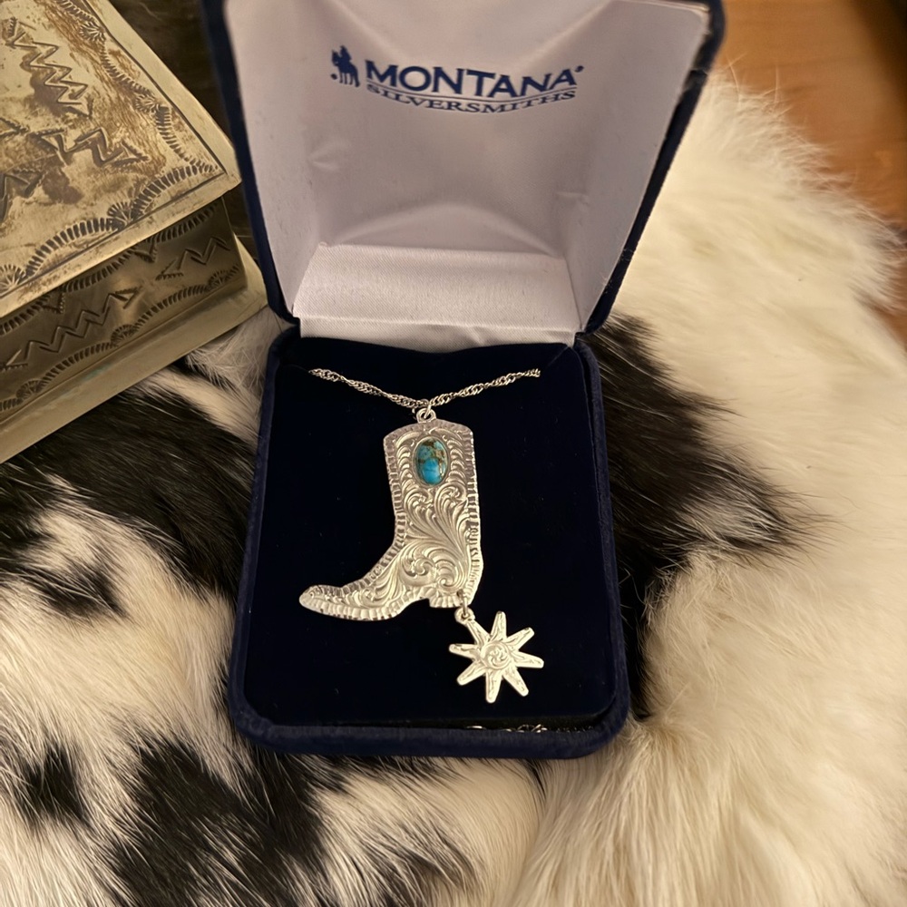 Montana Silversmiths Silver and Turquoise Boot Necklace